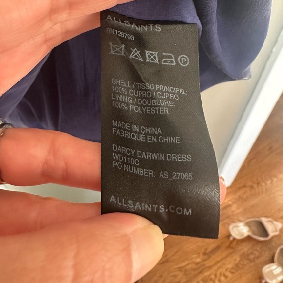 ALLSAINTS Navy Blue Ruched One Shoulder Dress Sz.4 reminiscent of Norma Kamali - Picture 7 of 8